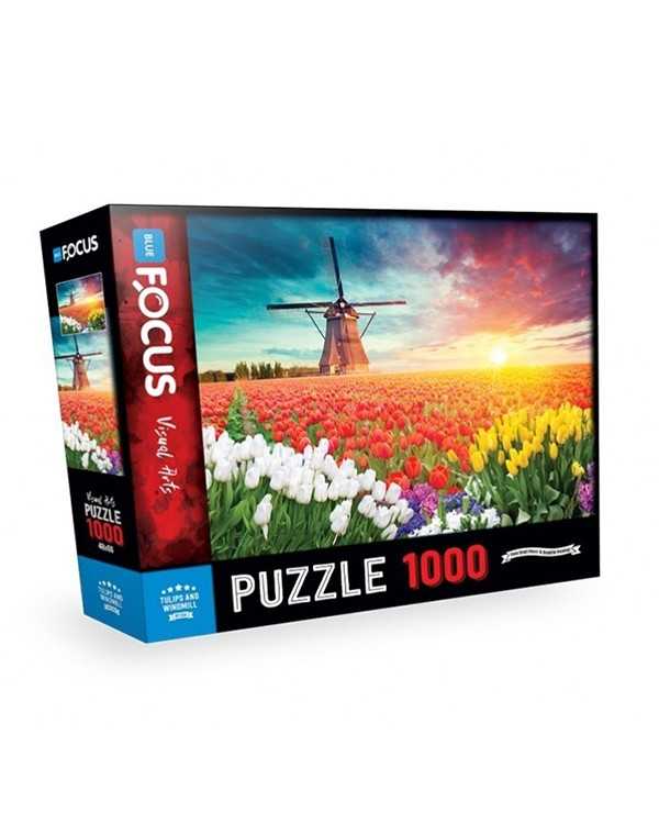 Blue Focus 1000 Parça Puzzle Tulips And Windmill